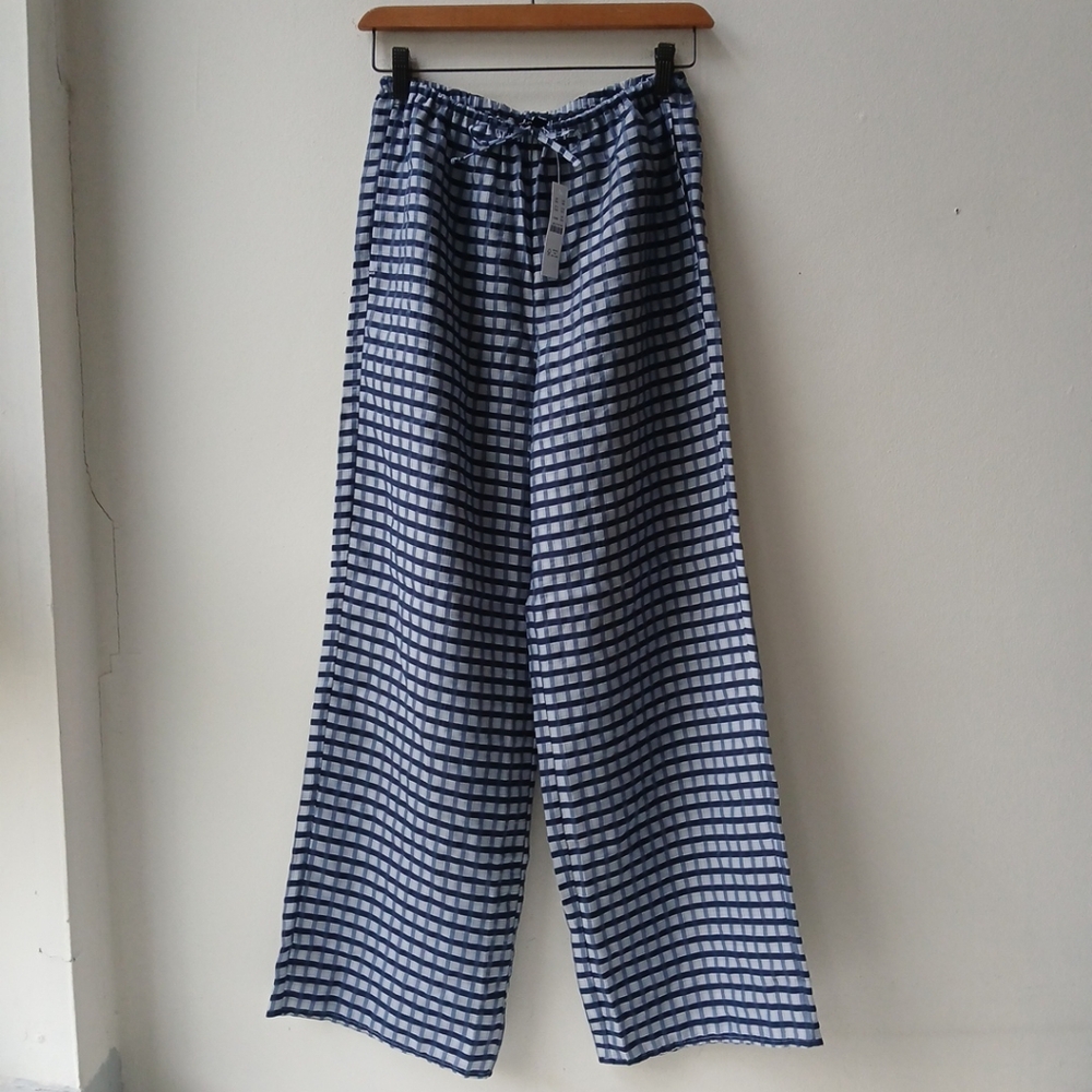 J. Crew Crinkle  Beach Pants Blue Gingham Print Women's XXS